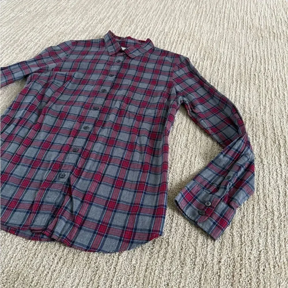 J. Crew Grey and Red Plaid Collared Button Down Shirt
